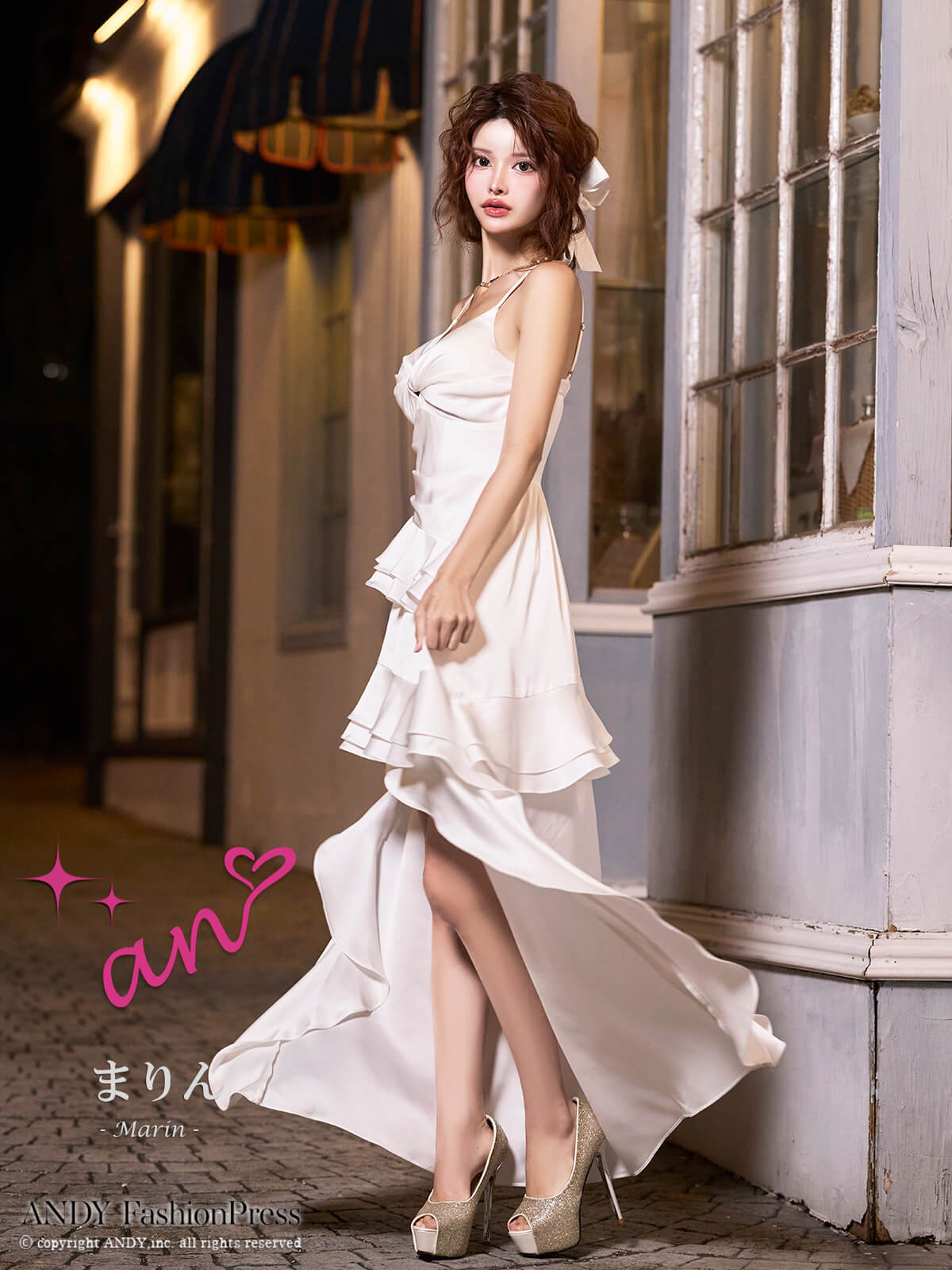 キャミソール バストタック ティアード フリル フレア ロングテールドレスの詳細画像2