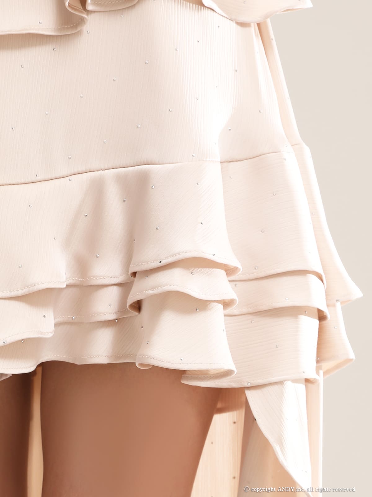 2way キャミソール ベアトップ ジップデザイン ビジュー ドット柄 フリル ティアード タック ロングテールドレスの詳細画像2