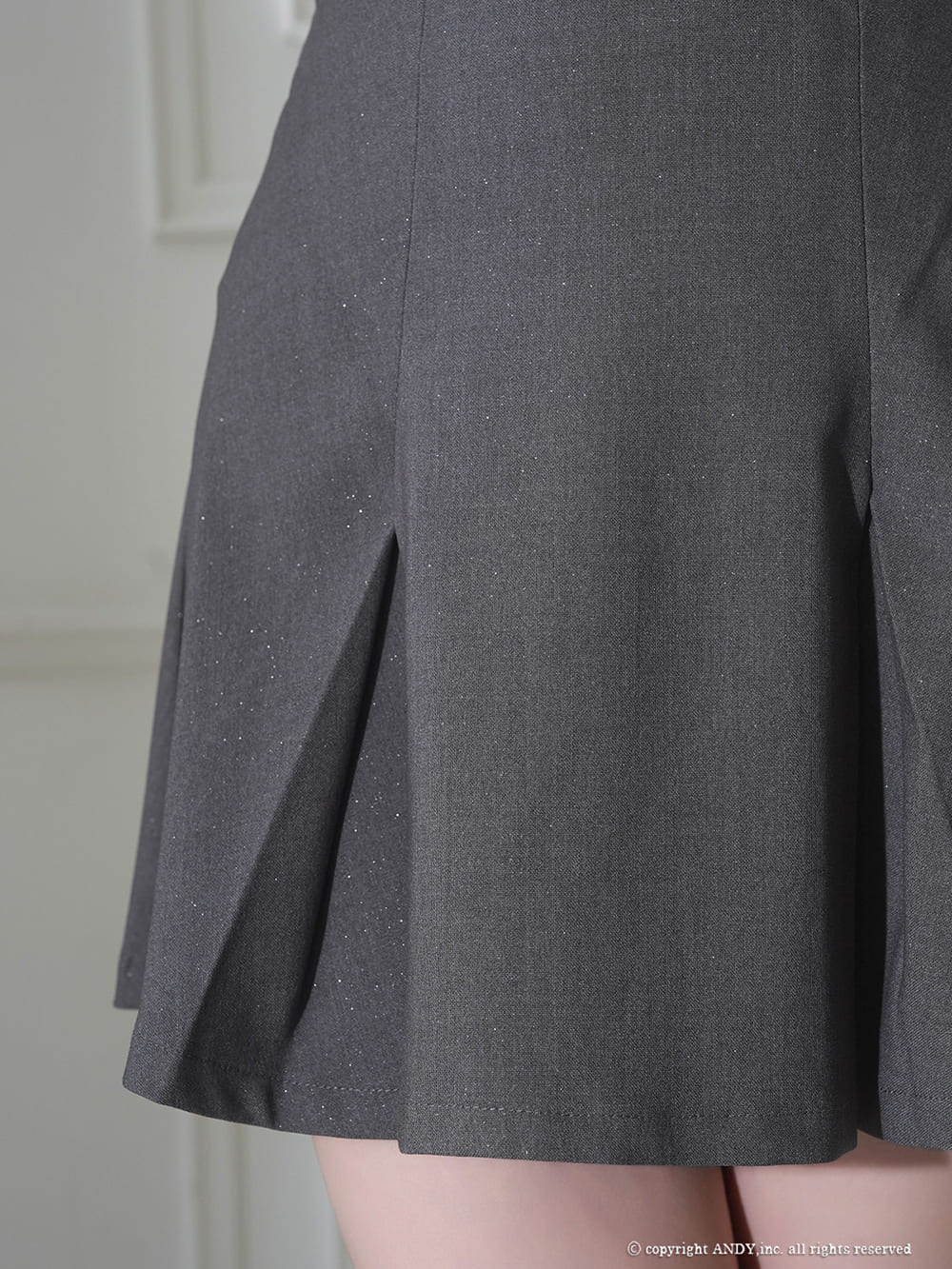 ホルターネック セットアップ ジップデザイン シアー レース バックリボン プリーツ フレアミニドレスの詳細画像2