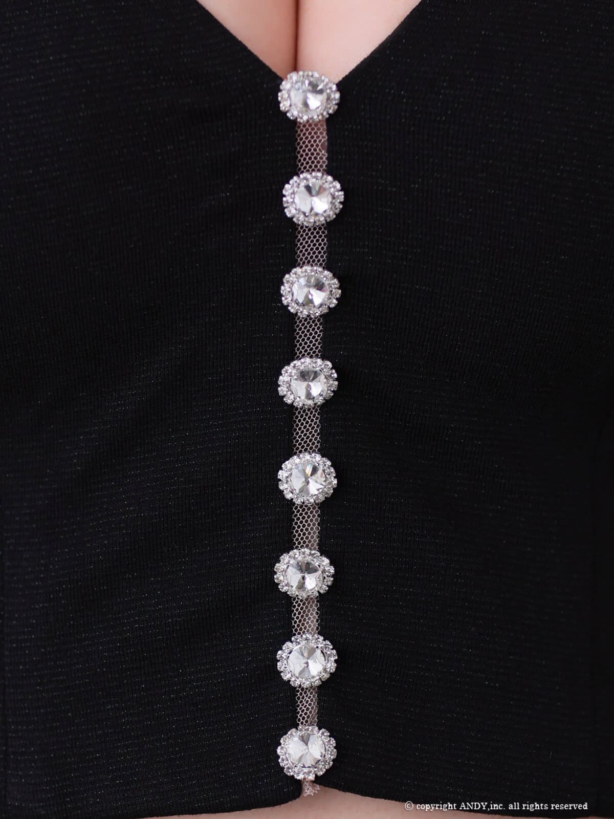 キャミソール セットアップ バイカラー ビジュー ボタン リボン ティアード フリル フレアミニドレスの詳細画像1