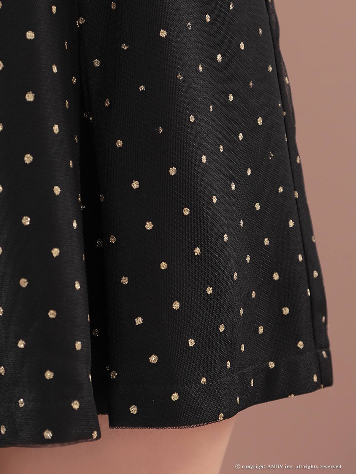 キャミソール ジップデザイン ドット柄 フリル リボン ライン ビジュー フレアミニドレスの詳細画像2