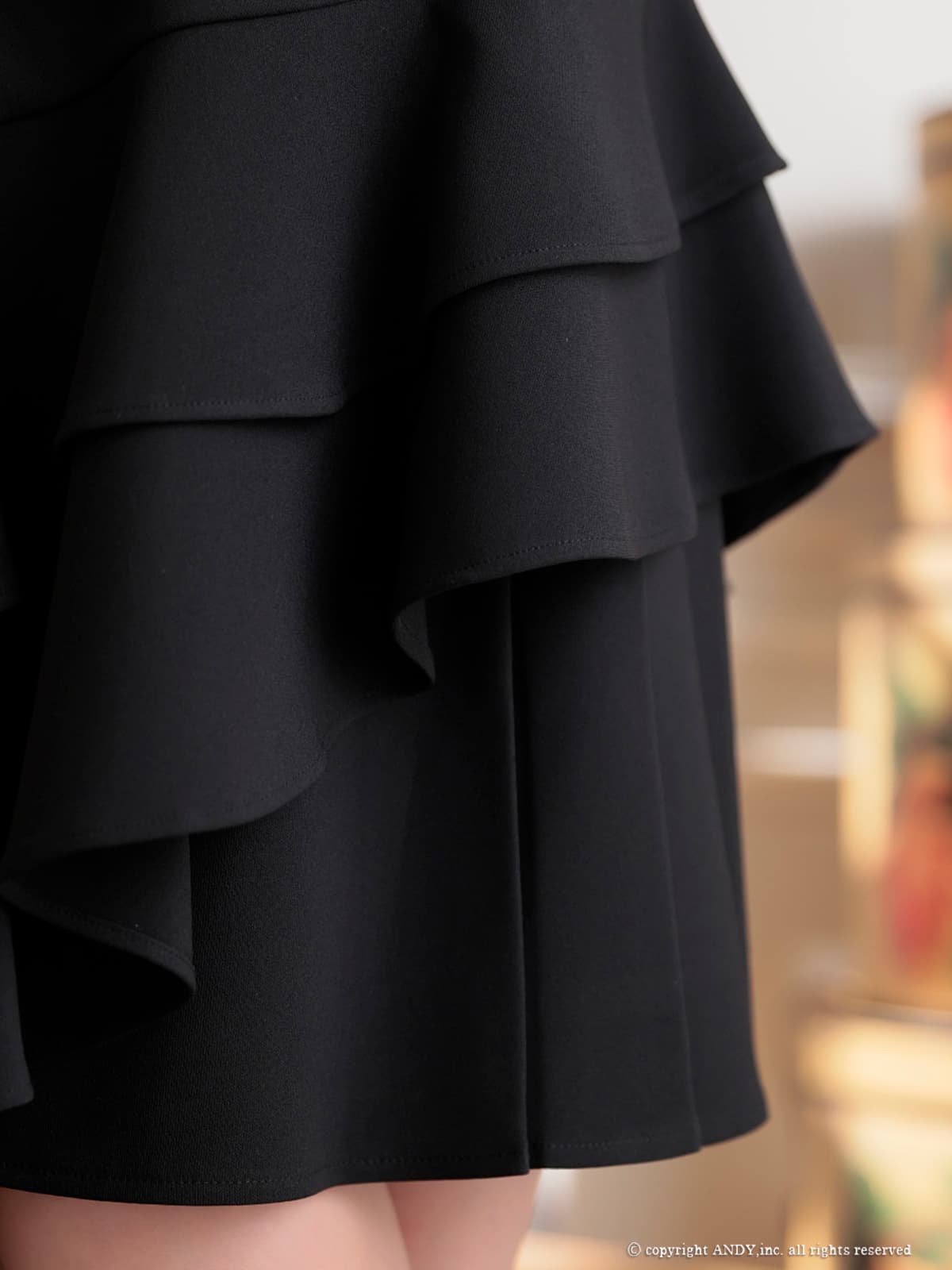 ノースリーブ ジップデザイン チェーン プリーツ アシンメトリー フリル フレアミニドレスの詳細画像2