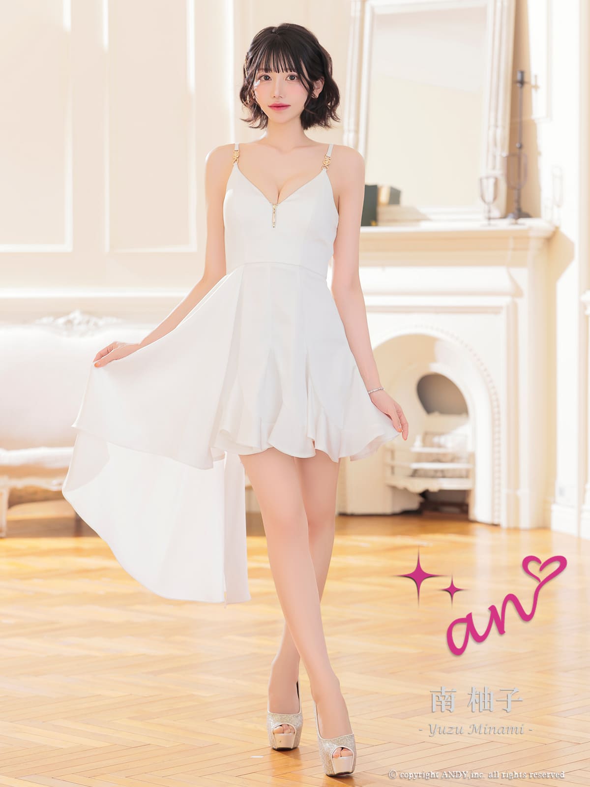 キャミソール ジップデザイン アシンメトリー フリル チェーン フレアミニドレスの詳細画像2