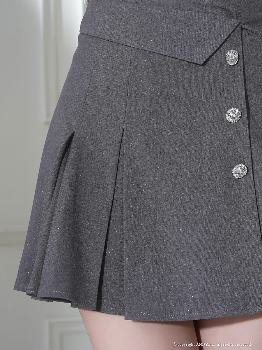 ノースリーブ セットアップ ジップデザイン 襟付き プリーツ ボタン フレアミニドレスの詳細画像2