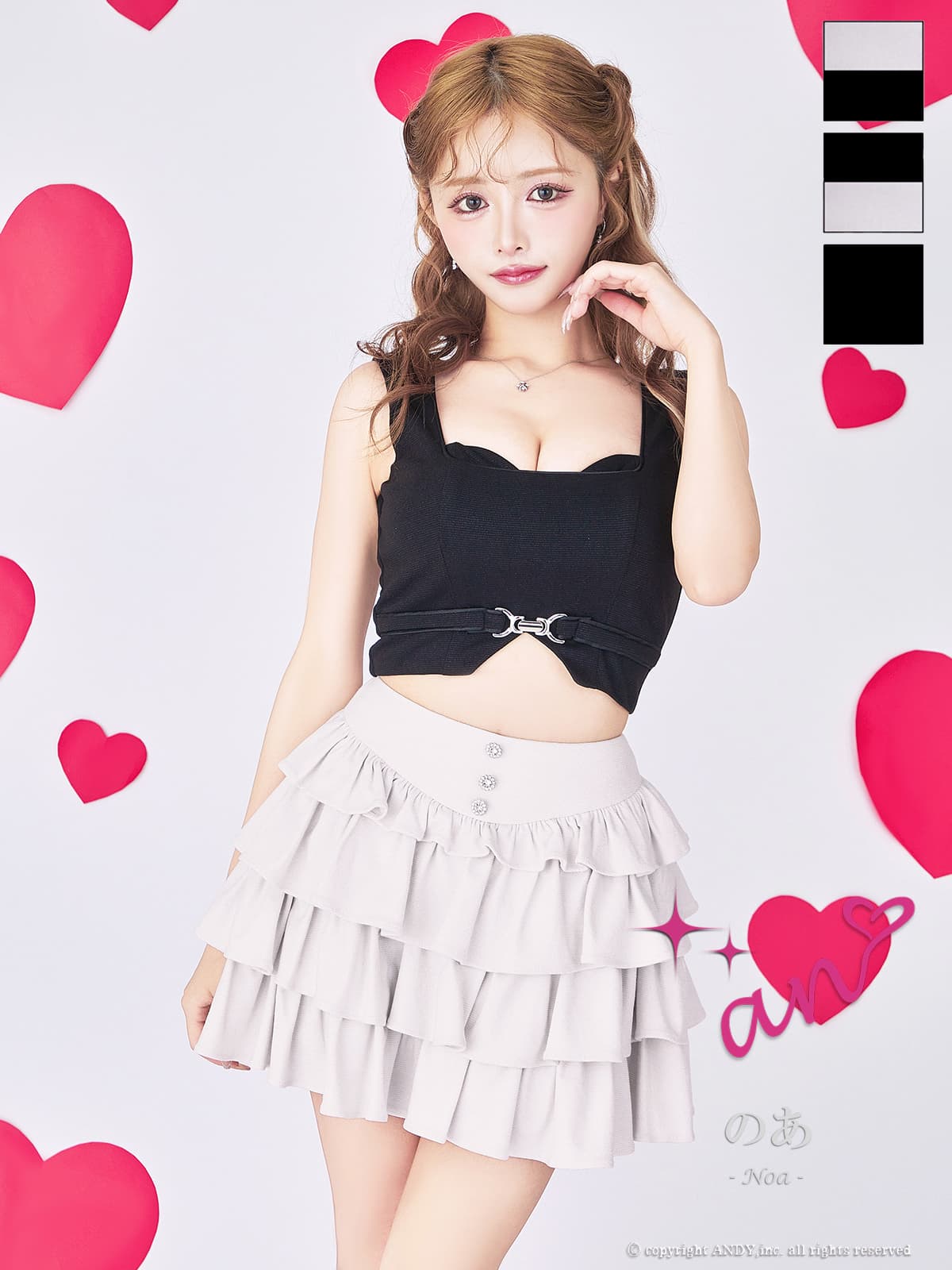 ノースリーブ セットアップ ウエストベルト ティアード フリル フレアミニドレスのメイン画像1