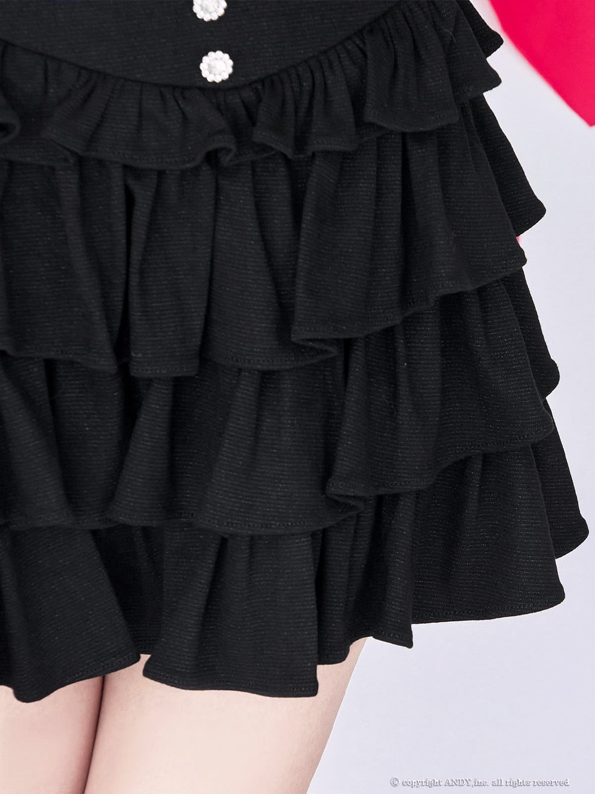 ノースリーブ セットアップ ウエストベルト ティアード フリル フレアミニドレスの詳細画像2