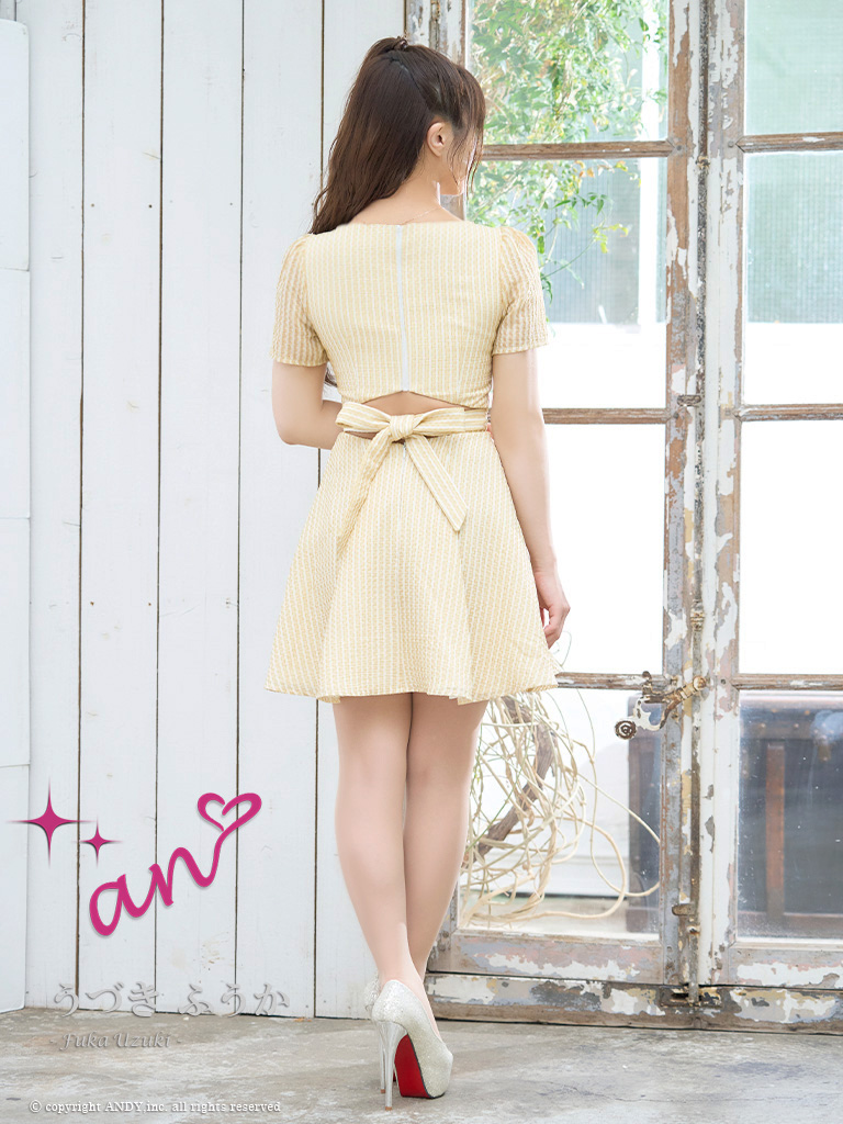 半袖 ジップデザイン ツイード カットアウト バックリボン ブローチ フレアミニドレスの詳細画像2