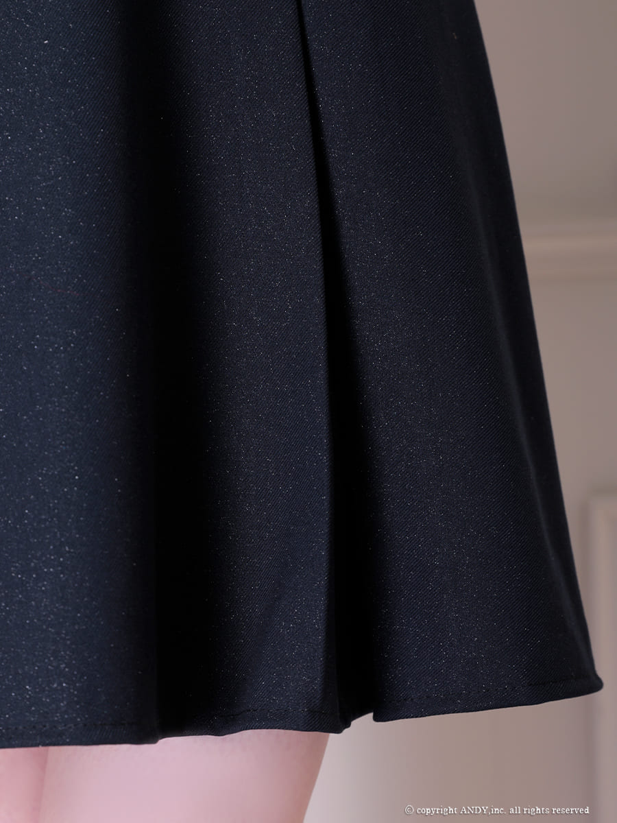 ノースリーブ ジップデザイン カットアウト リボン ラメ フリル フレアミニドレスの詳細画像2