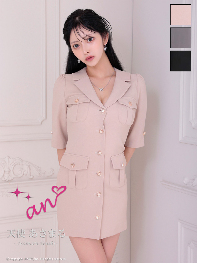 袖あり 襟付き ボタン ポケット タイトミニドレスのメイン画像2