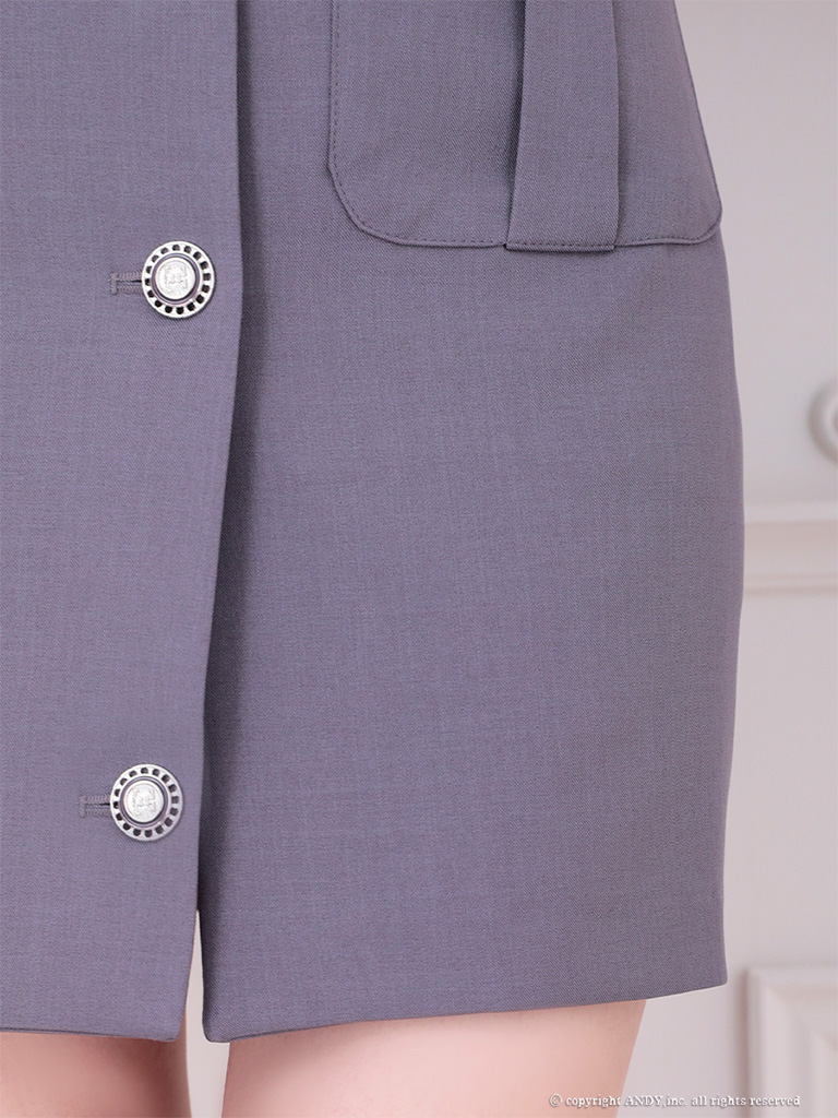 袖あり 襟付き ボタン ポケット タイトミニドレスの詳細画像1