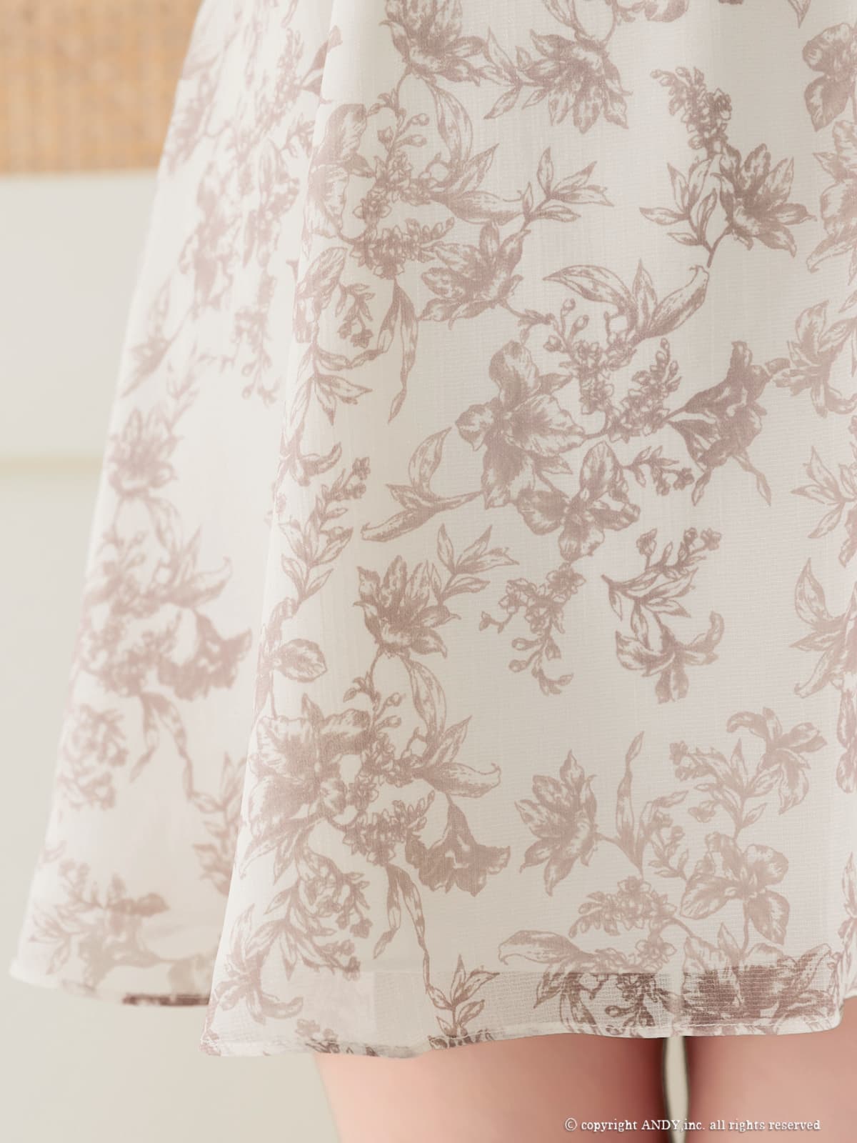 ノースリーブ ジップデザイン フリル レース スクエアネック フラワープリント フレアミニドレスの詳細画像2