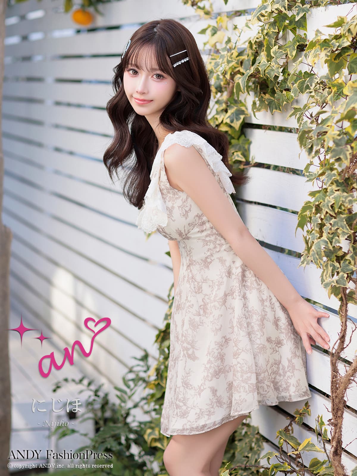 ノースリーブ ジップデザイン フリル レース スクエアネック フラワープリント フレアミニドレスの詳細画像2