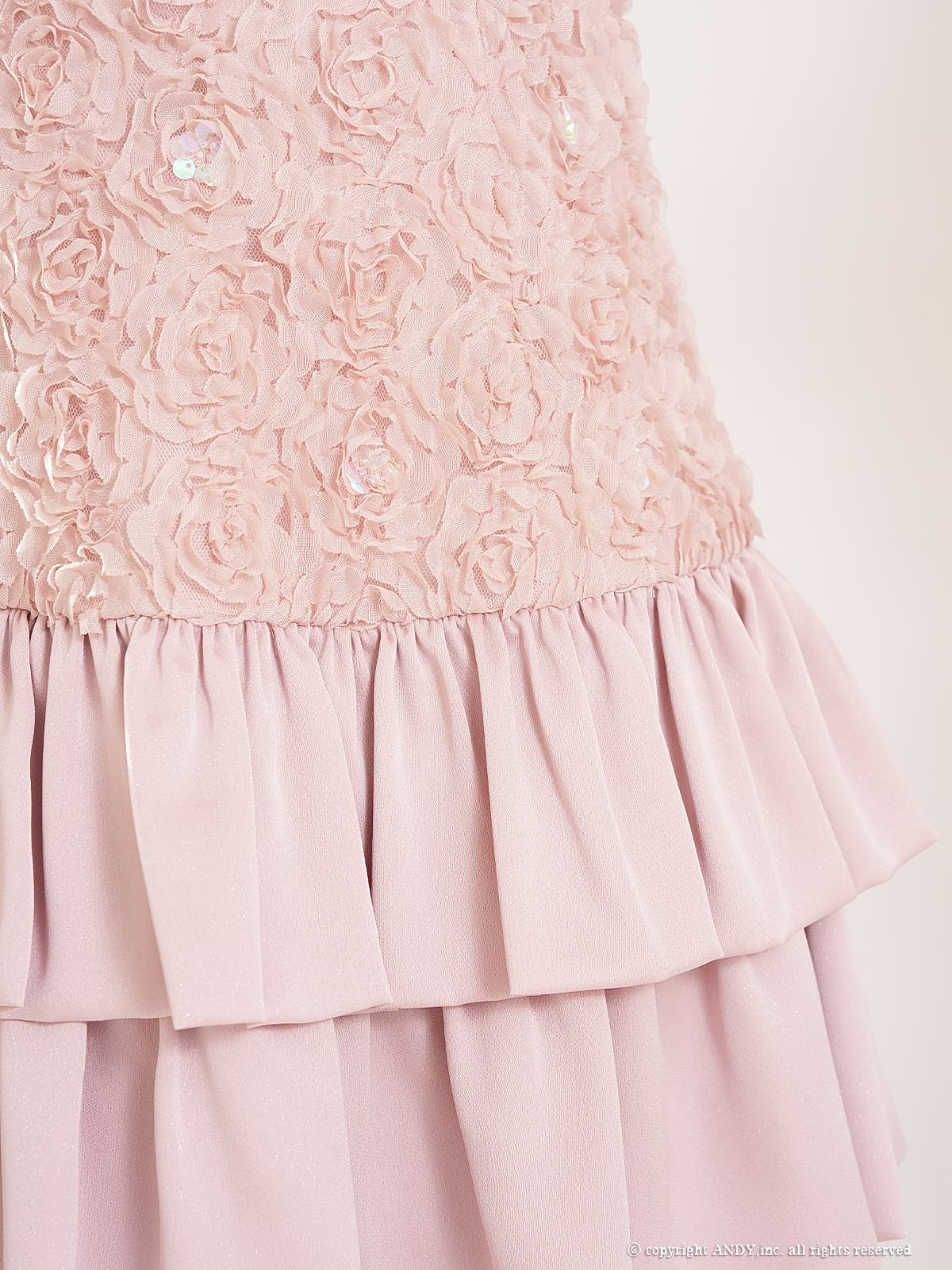 ノースリーブ ジップデザイン 立体フラワー レース ティアード フリル フレアミニドレスの詳細画像2