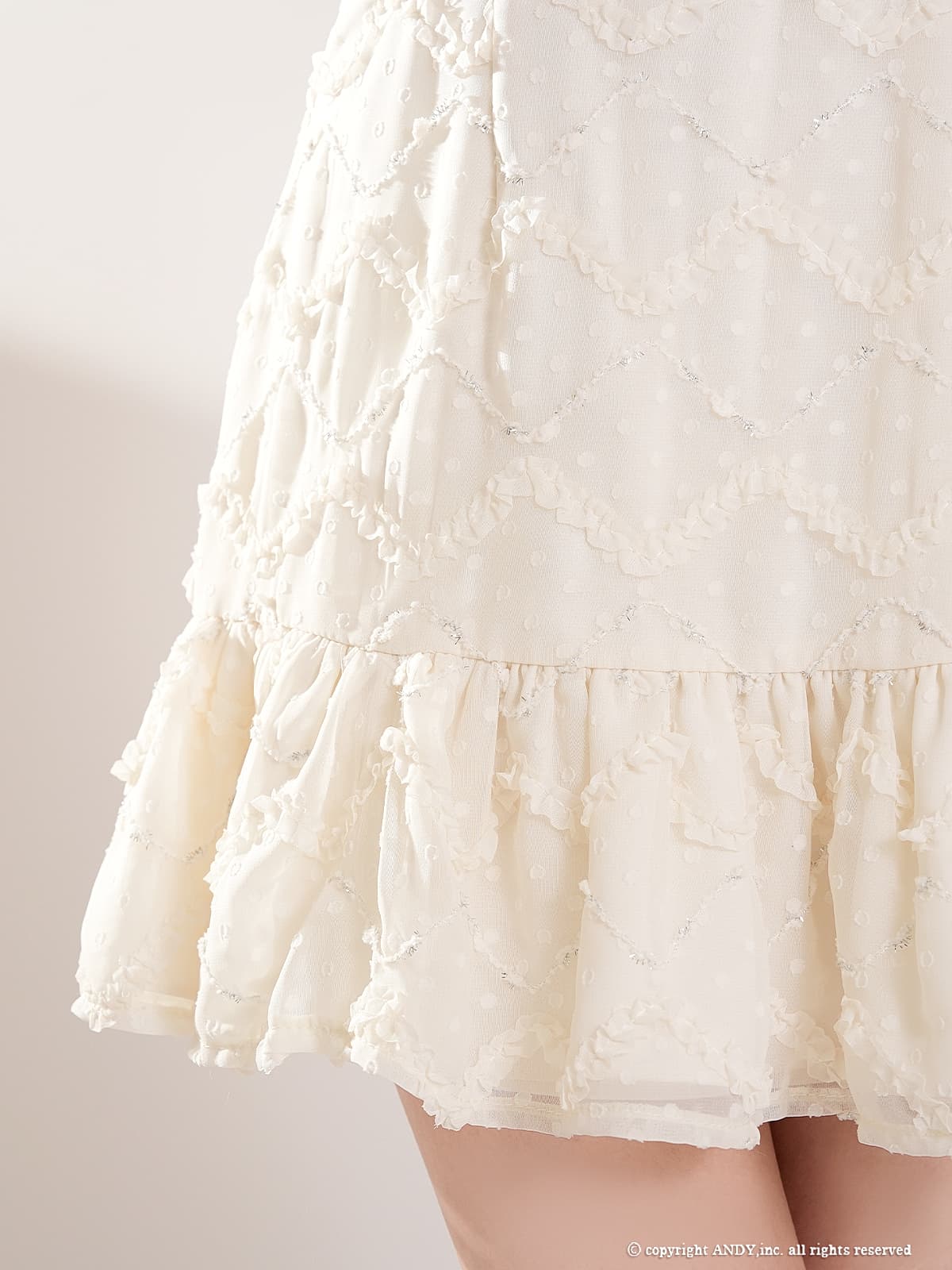 ノースリーブ ジップデザイン チェック柄 ドット柄 ウエストベルト 裾フリル フレアミニドレスの詳細画像2