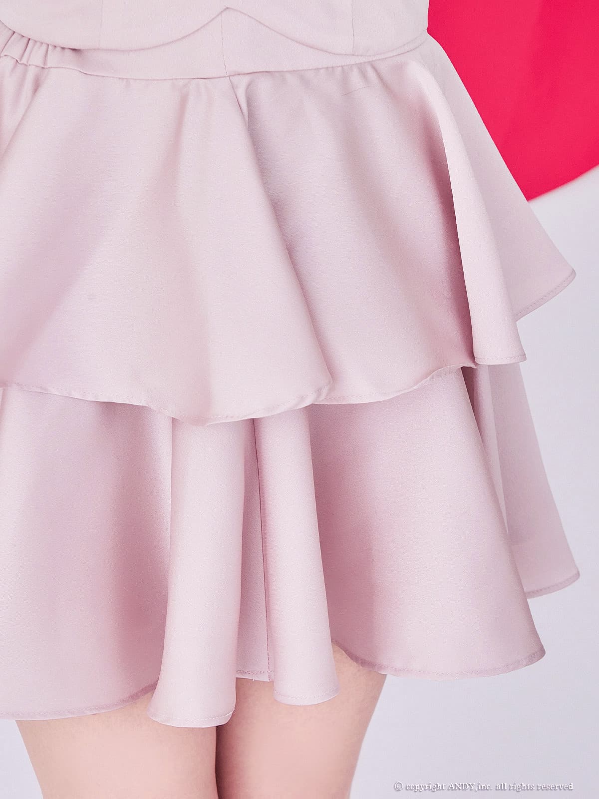 ノースリーブ ジップデザイン 襟付き プリーツ レイヤード ラメ フレアミニドレスの詳細画像2