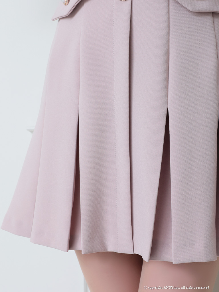 ノースリーブ レース 襟付き パール ボタン ポケット プリーツ フレアミニドレスの詳細画像2