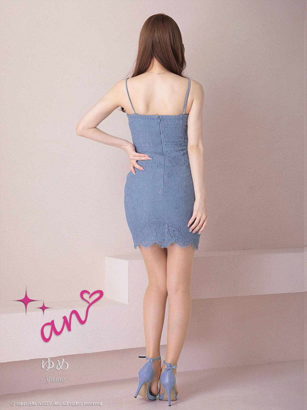 キャミソール ジップデザイン リボンブローチ 花柄 総レース ビジュー タイトミニドレスの詳細画像3