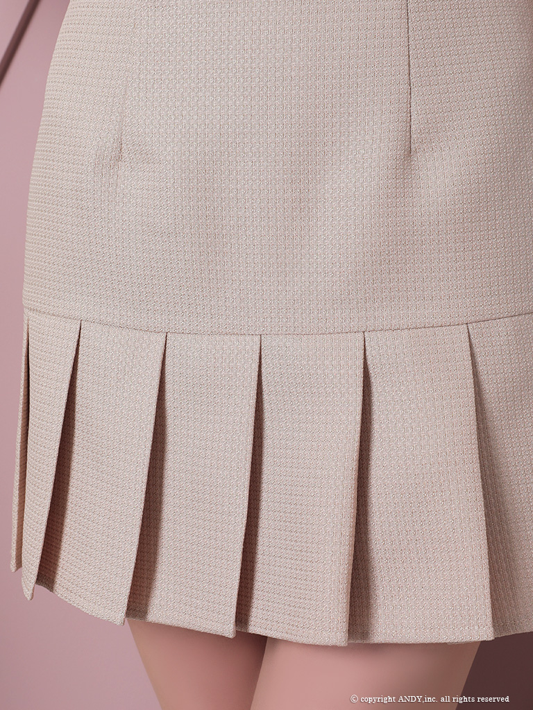 半袖 セットアップ ジップデザイン チェック柄 ドット柄 襟付き パール チェーン シアー レース プリーツ フレアミニドレスの詳細画像2