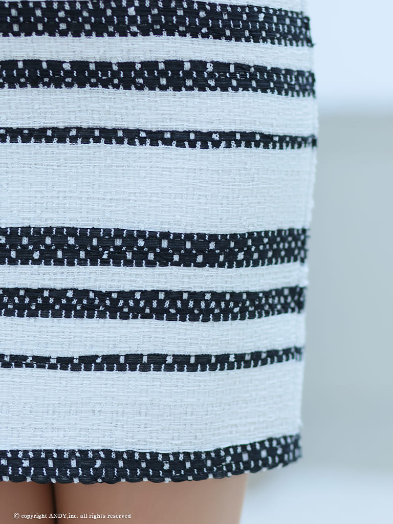 キャミソール ジップデザイン ツイード ボーダー ボタン チェーン バイカラー タイトミニドレスの詳細画像2