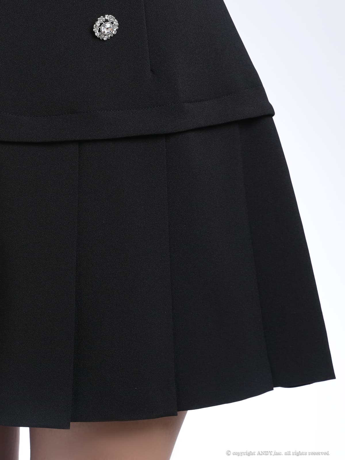 肩あき リボン ビジュー ボタン プリーツ バイカラー フレアミニドレの詳細画像2