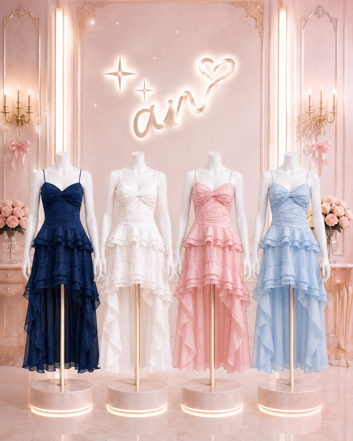 キャミソール アシンメトリー ストーン ティアード フリル フレア シフォン ロングテールドレスのメイン画像1