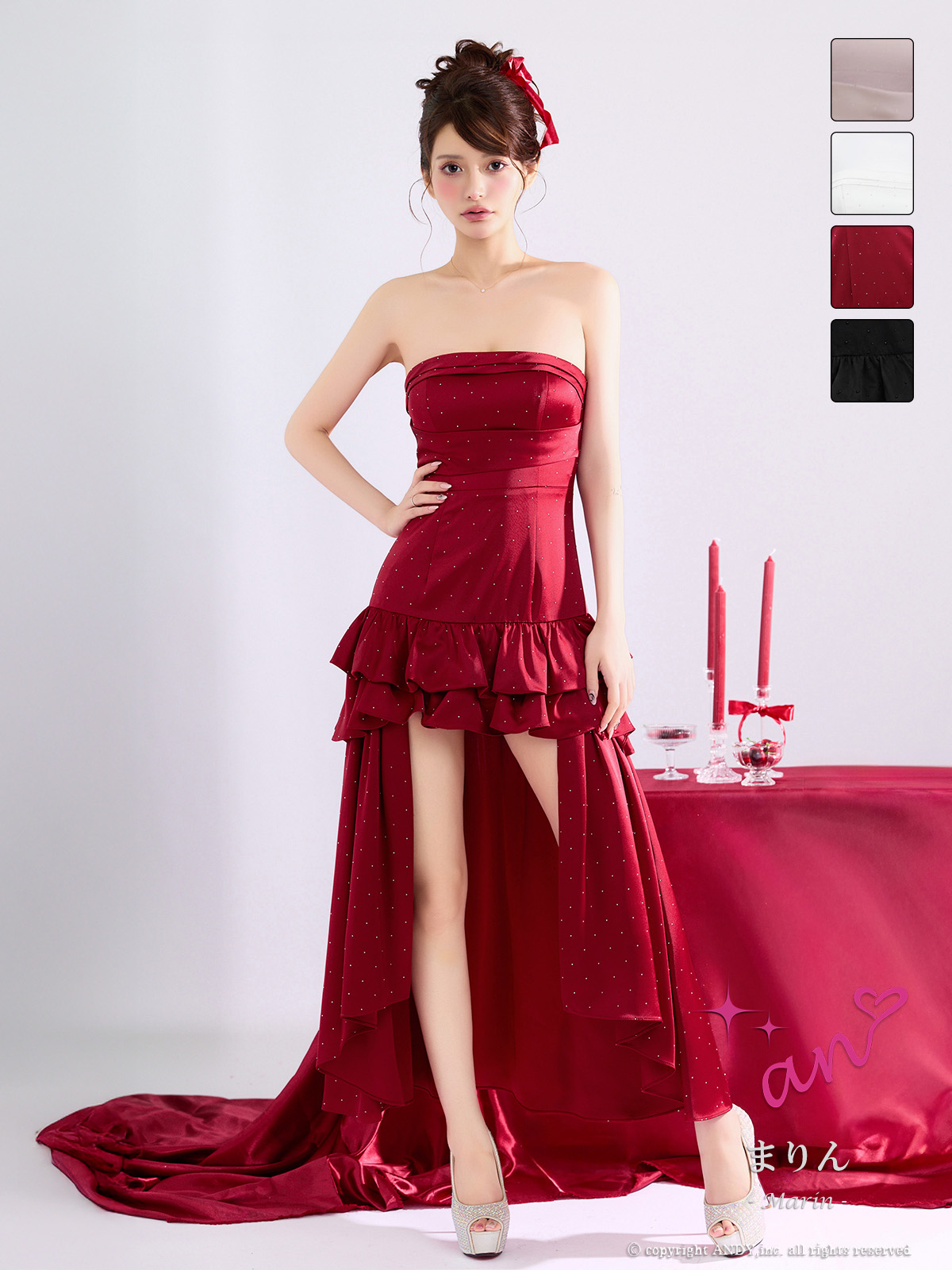 ベアトップ ティアード フリル ドット柄 ロングテールドレスのメイン画像2