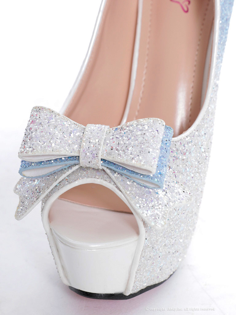 グリッター ラメ リボン グラデーション ピンヒール オープントゥ パンプスのイメージ画像4