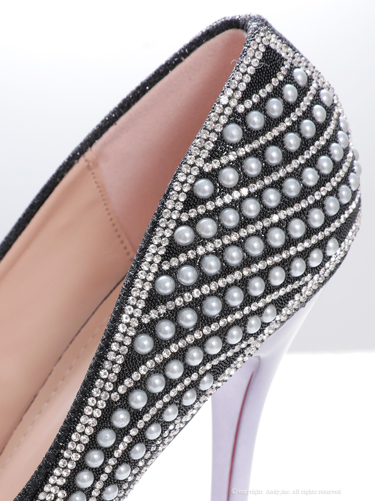 パール リボン ラインストーン ピンヒール オープントゥ パンプスのイメージ画像4