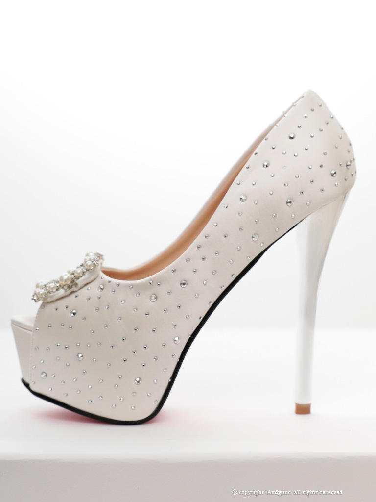 パール ラインストーン ビジュー スクエアモチーフ ピンヒール オープントゥ パンプスのイメージ画像4