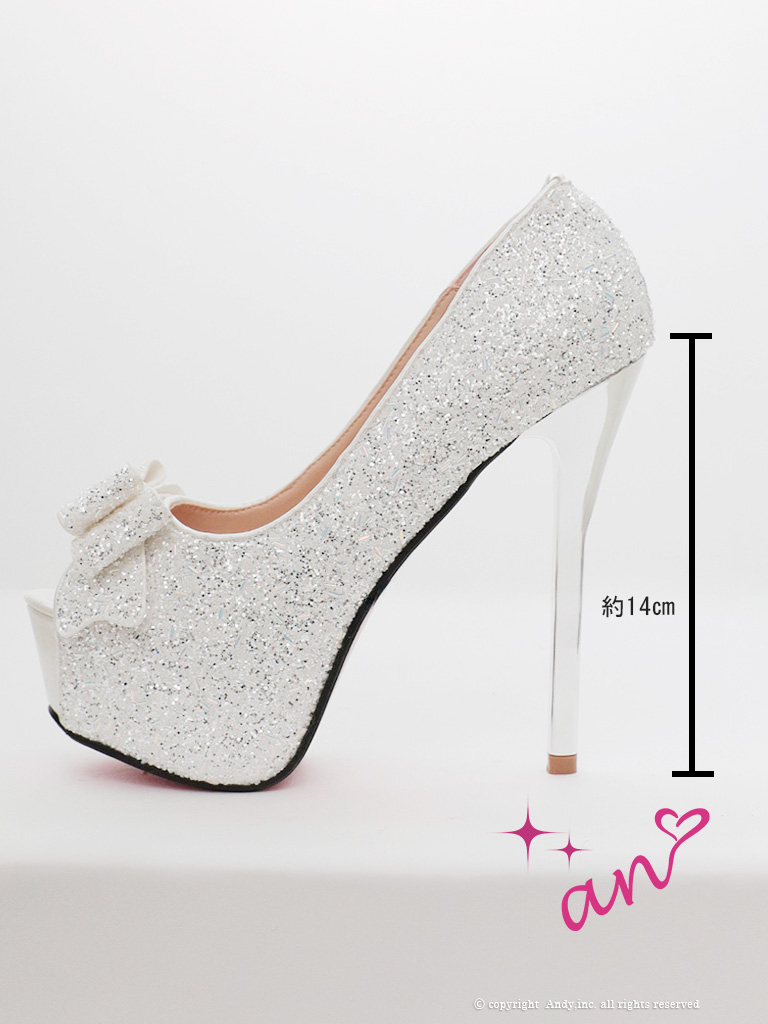 リボン ラメ グリッター ピンヒール オープントゥ パンプスのイメージ画像4