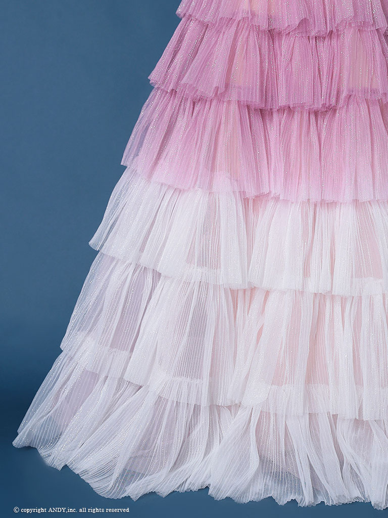 ガーリー キャミソール レース スパンコール フリル ウエストリボン バースデー Aラインロングドレスの詳細画像2