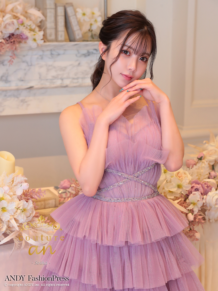 ガーリー キャミソール レース スパンコール フリル ウエストリボン バースデー Aラインロングドレスの詳細画像3