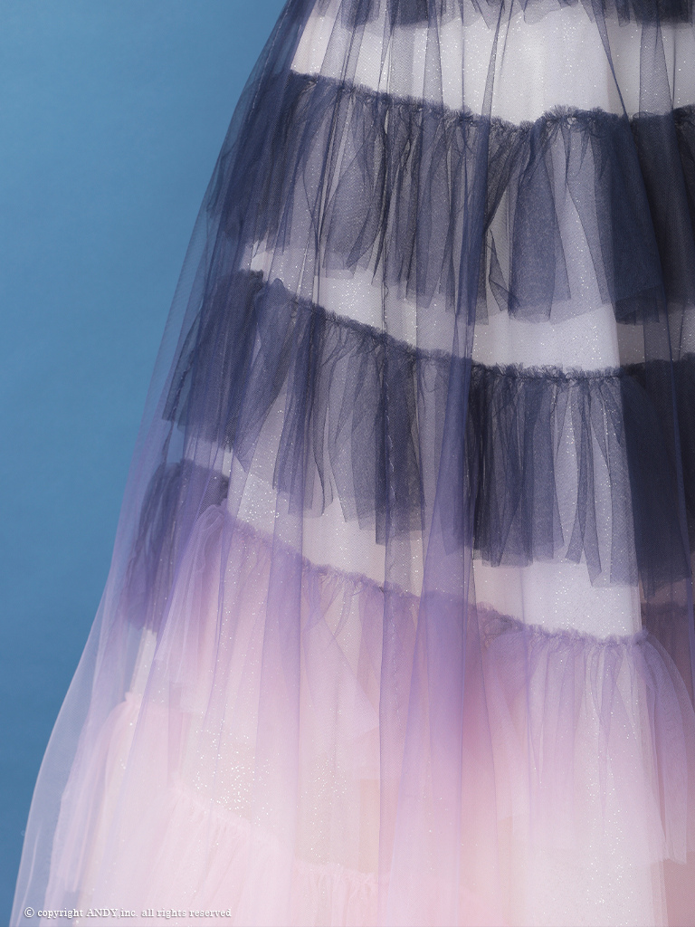 オフショルダー グラデーション ベロア バースデー レースアップ Aラインロングドレスの詳細画像5