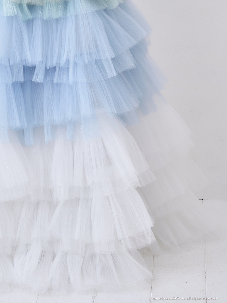 ガーリー オフショルダー リボン シフォン 立体 バースデー レースアップ Aラインロングドレスの詳細画像3