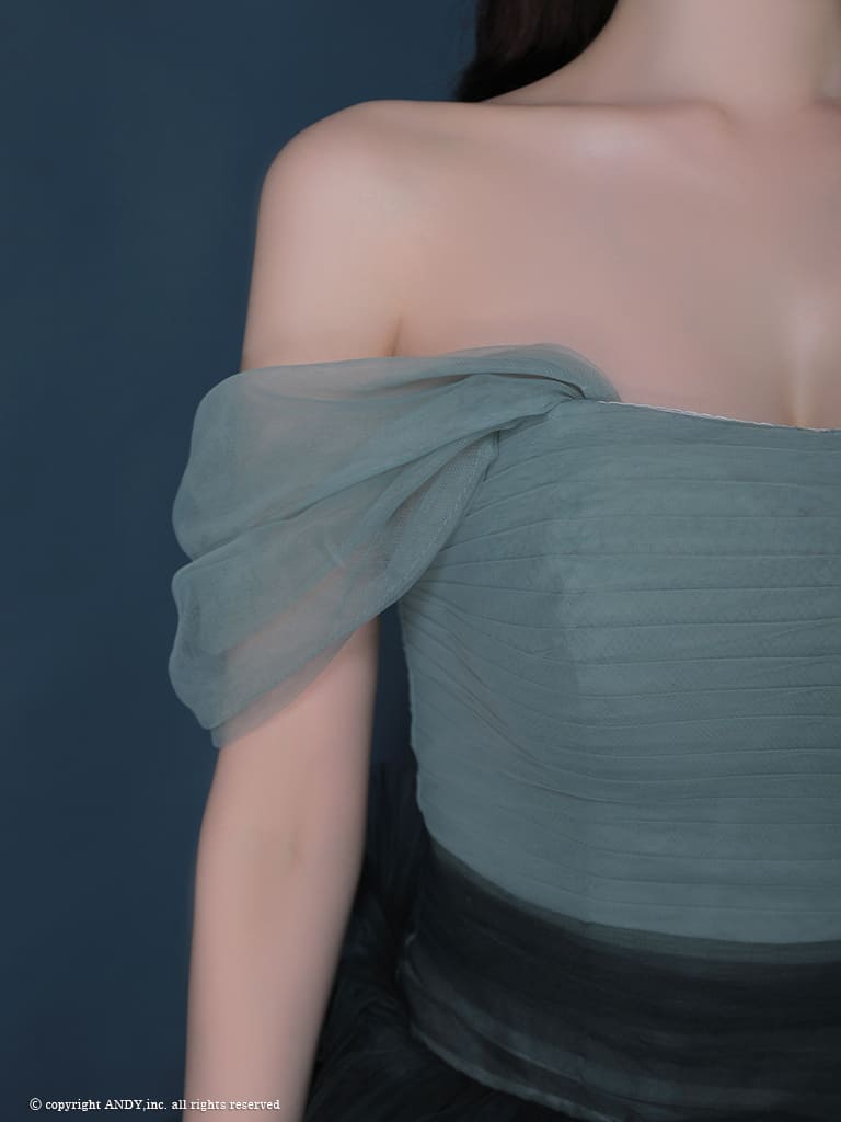 ガーリー オフショルダー シフォン ティアード バースデー レースアップ Aラインロングドレスの詳細画像2