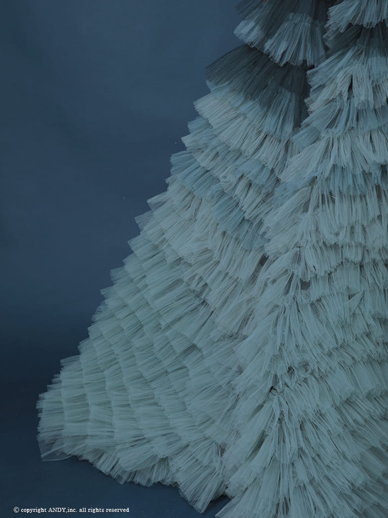 ガーリー オフショルダー シフォン ティアード バースデー レースアップ Aラインロングドレスの詳細画像3