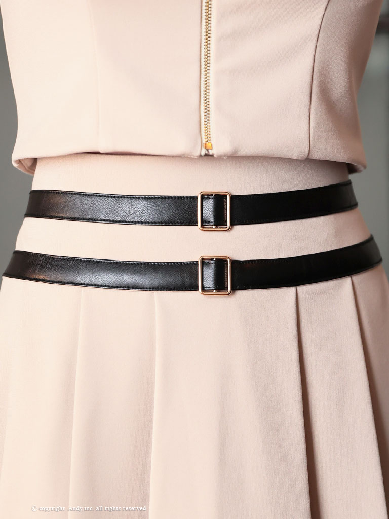 半袖 バストカット 襟付き バイカラー ジップデザイン セットアップ フレアミニドレスの詳細画像1