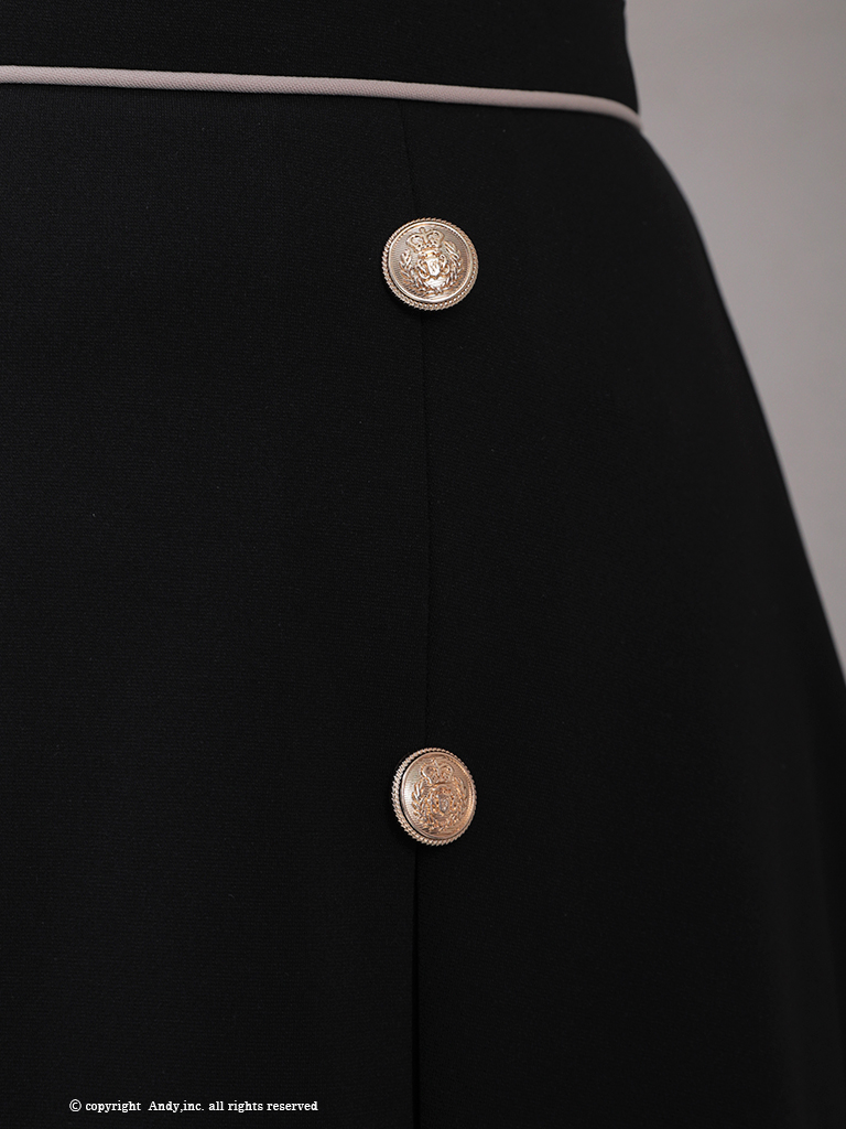 セットアップ ゴールドボタン ジップデザイン バイカラーライン 半袖 タイトミニドレスの詳細画像2