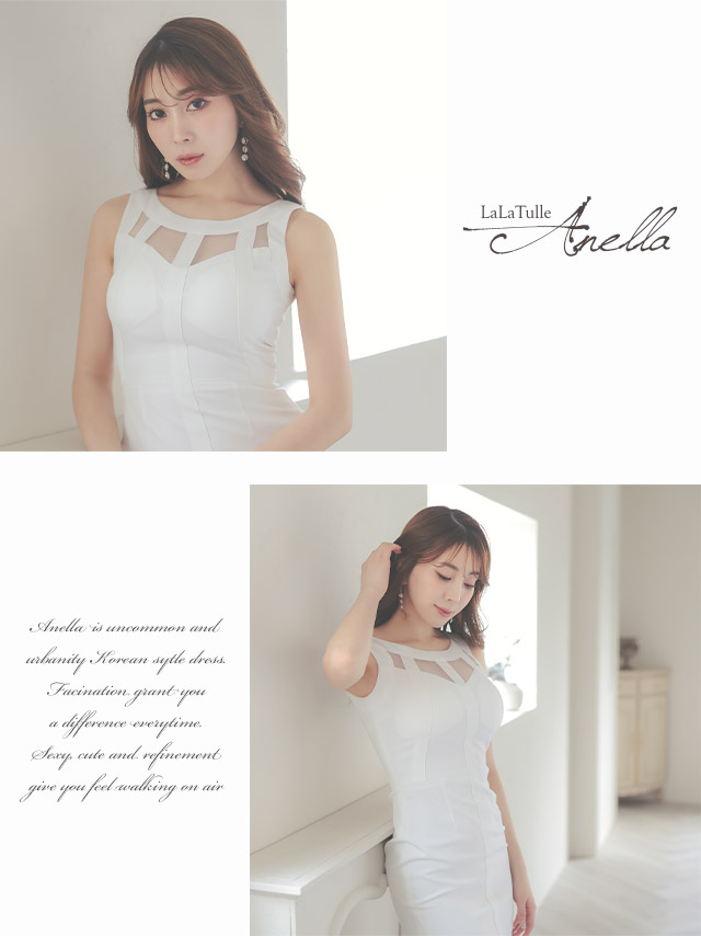 【Anella/アネラ】韓国製 ワンカラー シアー 長袖 ひざ丈ドレスのイメージ画像3