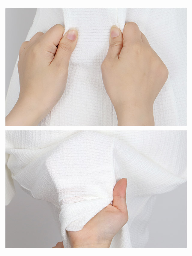 【Anella/アネラ】韓国製 ワンカラー シアー 長袖 ひざ丈ドレスのデティール2