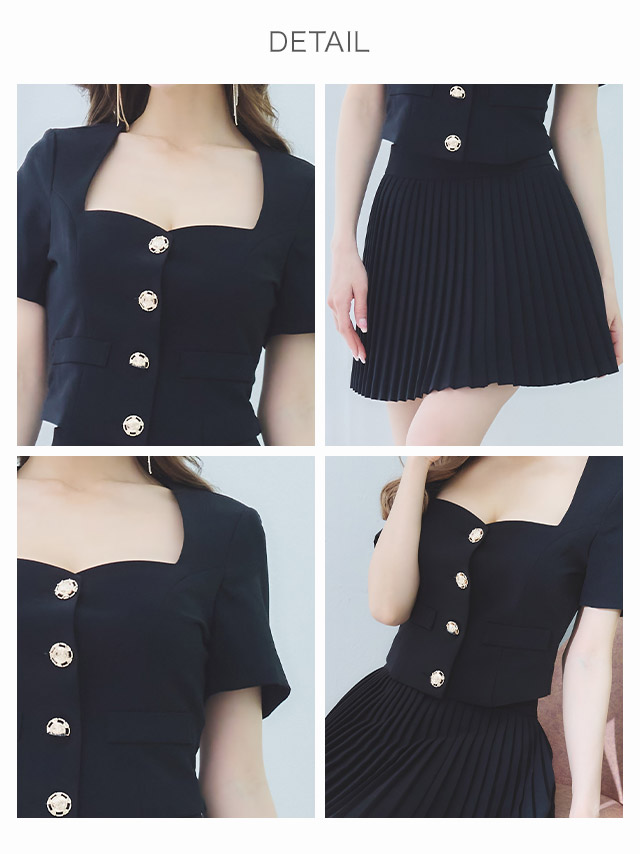 ブラウス風 プリーツスカート セットアップ 袖あり フレアミニドレスのデティール1