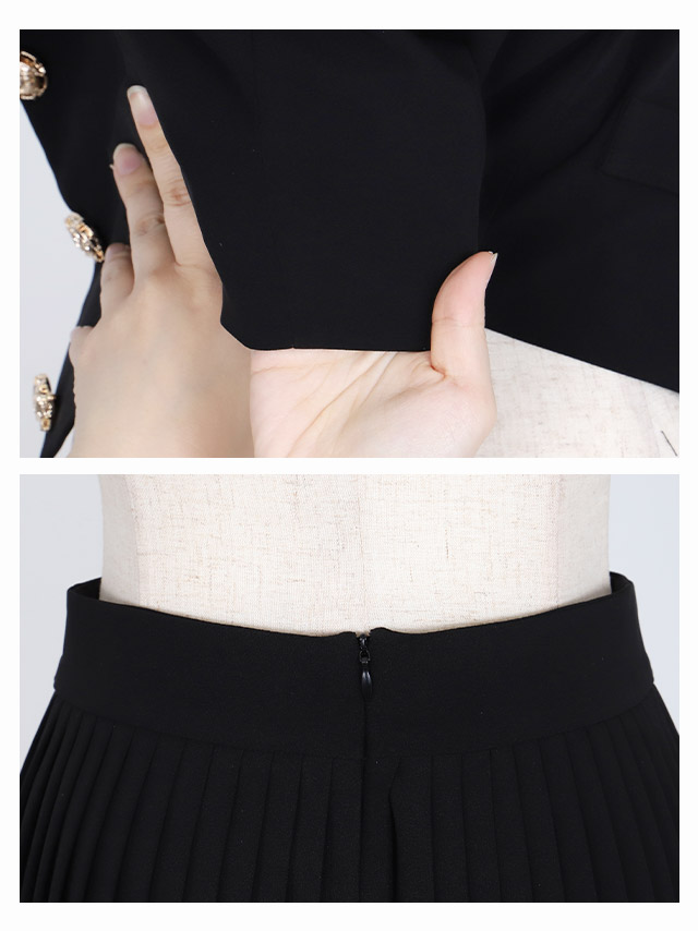 ブラウス風 プリーツスカート セットアップ 袖あり フレアミニドレスのデティール2