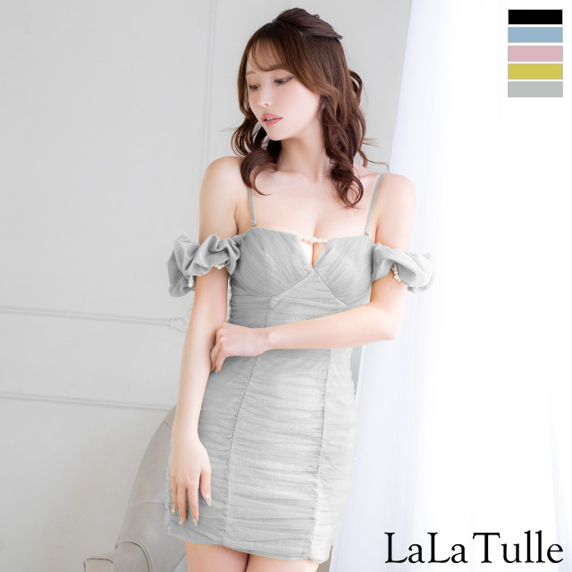 セクシー バストカット 2way オフショルダー 肩あき パール ラメ タイトミニドレスのメイン画像