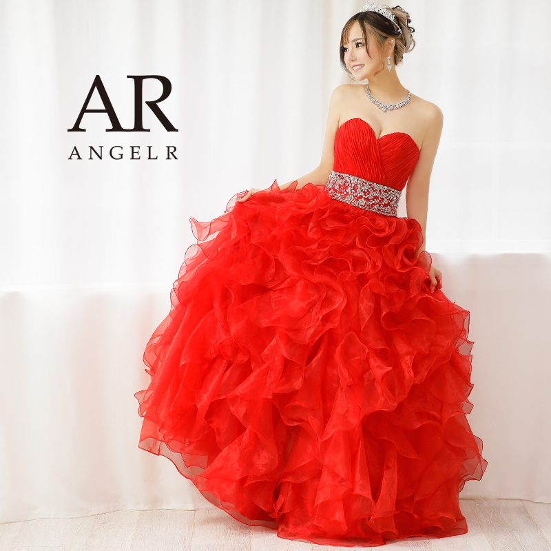 【Angel R/エンジェルアール】アッパーギャザー ビジューフリル プリンセス フレアロングドレスのメイン画像1