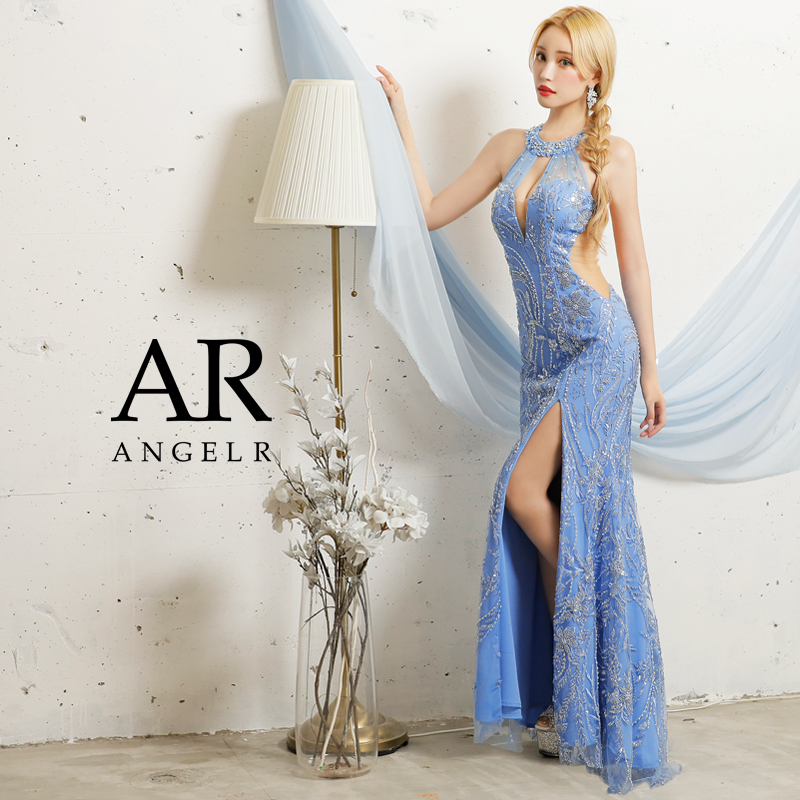 【Angel R/エンジェルアール】 ホルターネック パール ビジュー バックシアー タイトロングドレスのメイン画像