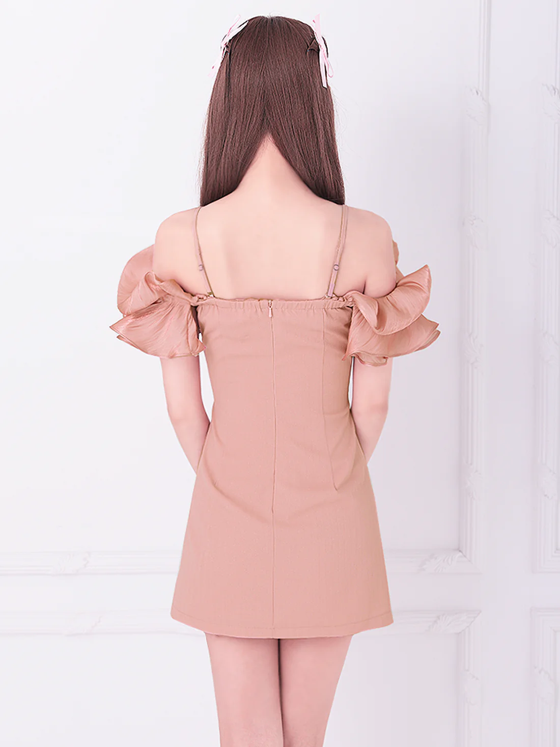 セクシー オープンバスト ホルターネック フロントビジュー くびれ透け タイトミニドレスのイメージ画像9