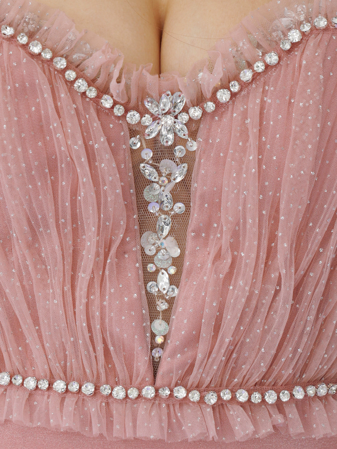 キャミソール くびれ透け チュール フロントメッシュ フリル Vカット ビジュー タイトミニドレスのイメージ画像11