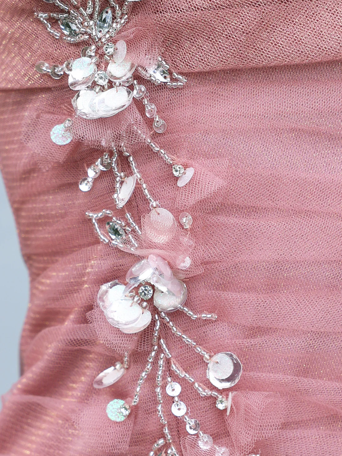 クロスネック リボン アシンメトリー ラメ ビジュー フラワー メッシュ タイトミニドレスのイメージ画像7