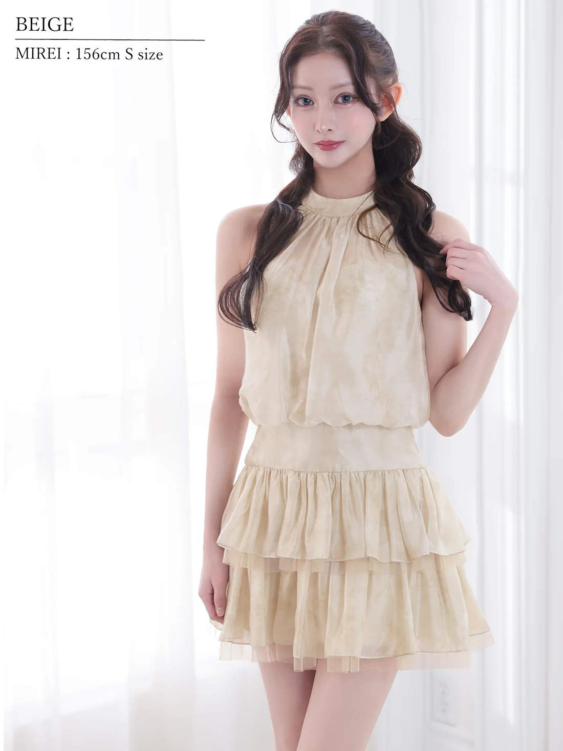 ホルターネック ティアード フラワー シフォン ウエストマーク フレアミニドレスのイメージ画像9