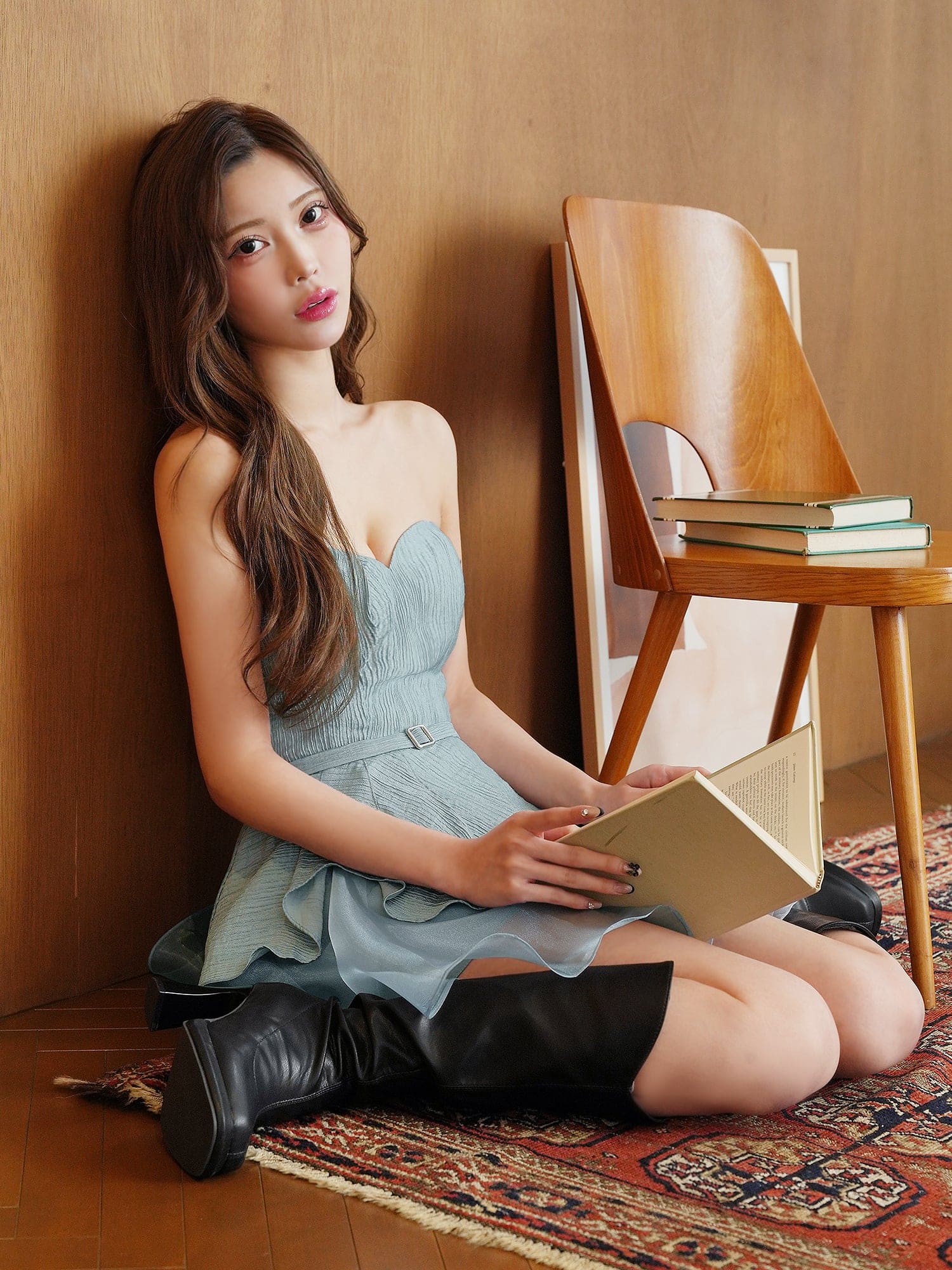 2way ベアトップ キャミソール ウエストベルトデザイン レイヤード フリル フレアミニドレスのイメージ画像1